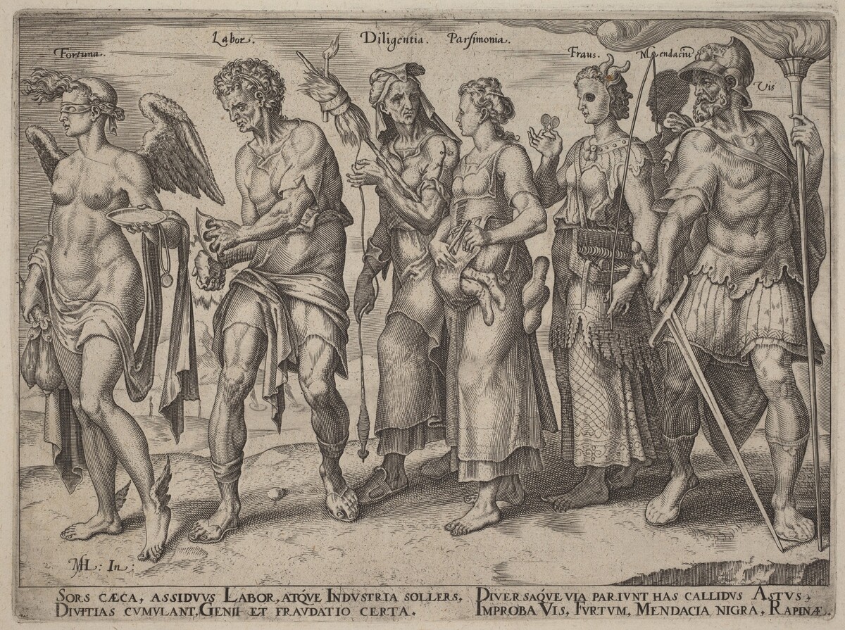 Honest and Dishonest Ways of Becoming Rich by Philip Galle, after Maerten van Heemskerck