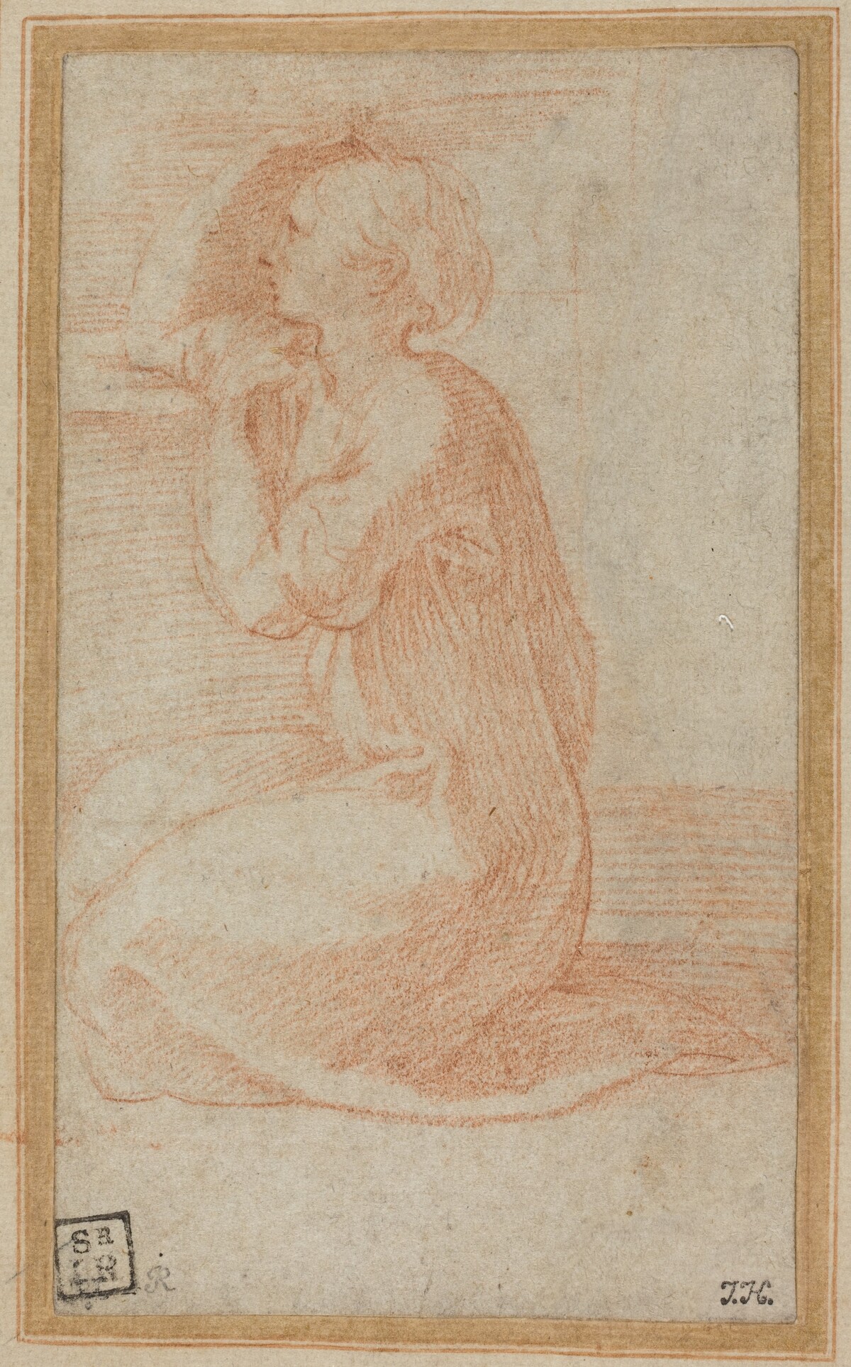 Kneeling Woman Lifting Her Hand to Her Head by Parmigianino
