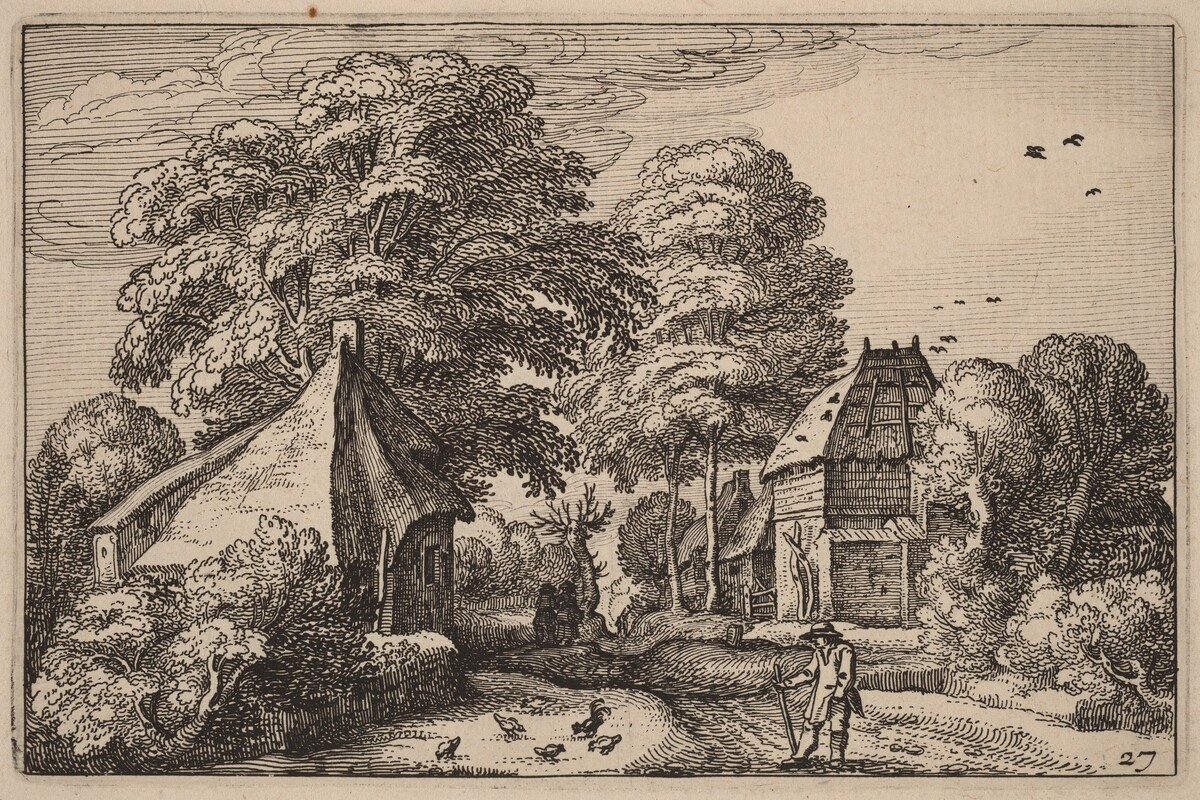 Road with Barn and Cottages by Claes Jansz Visscher after Johannes van Doetechum, the Elder after Lucas van Doetechum after Master of the Small Landscapes