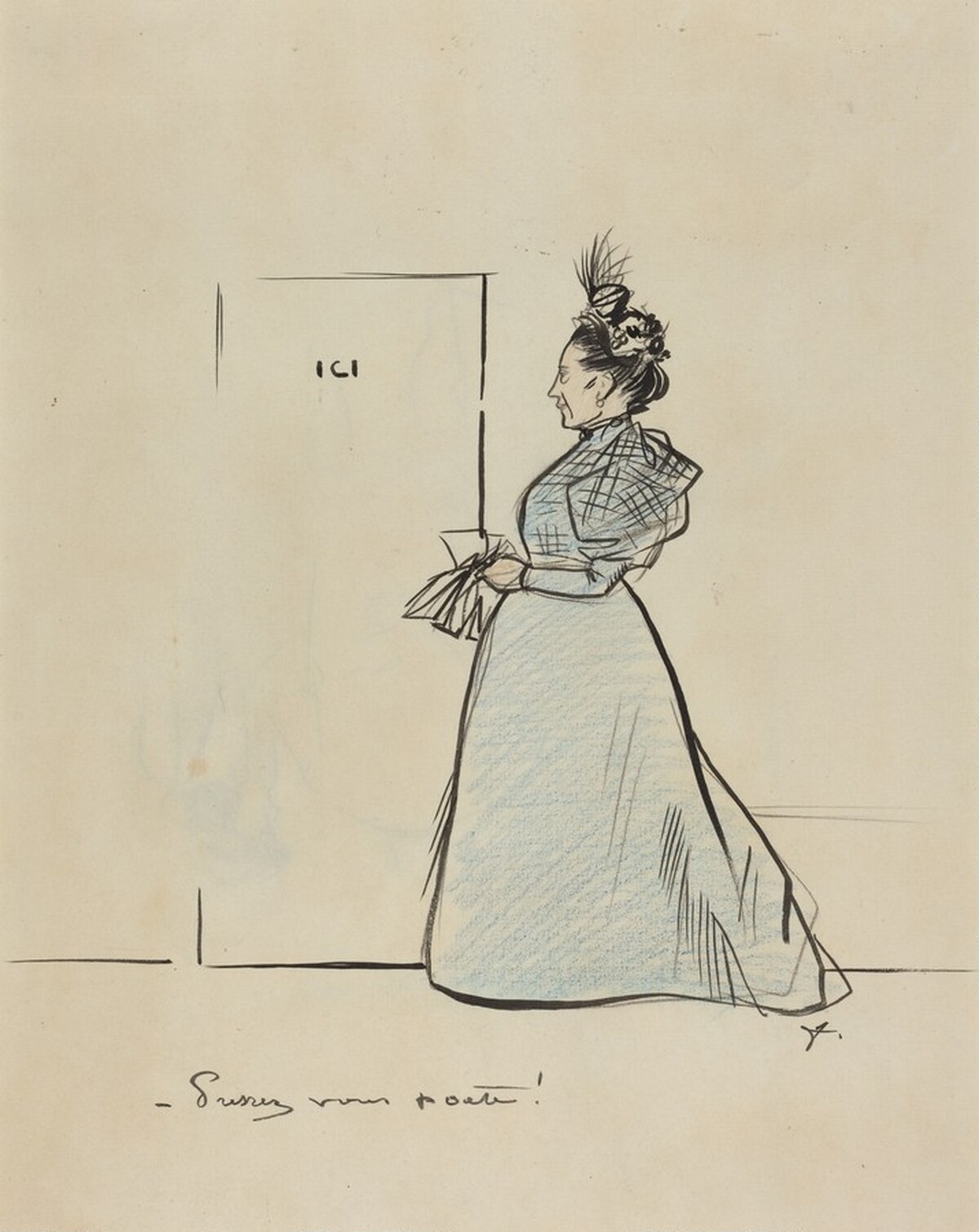 a) Ici... Pressez vous poete! (recto); b) Sketch of a Man and Head of a Woman (verso) by Jean-Louis Forain