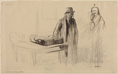a) L'examination en Douane (Customs Inspection) (recto); b) Seated Figure (verso)
