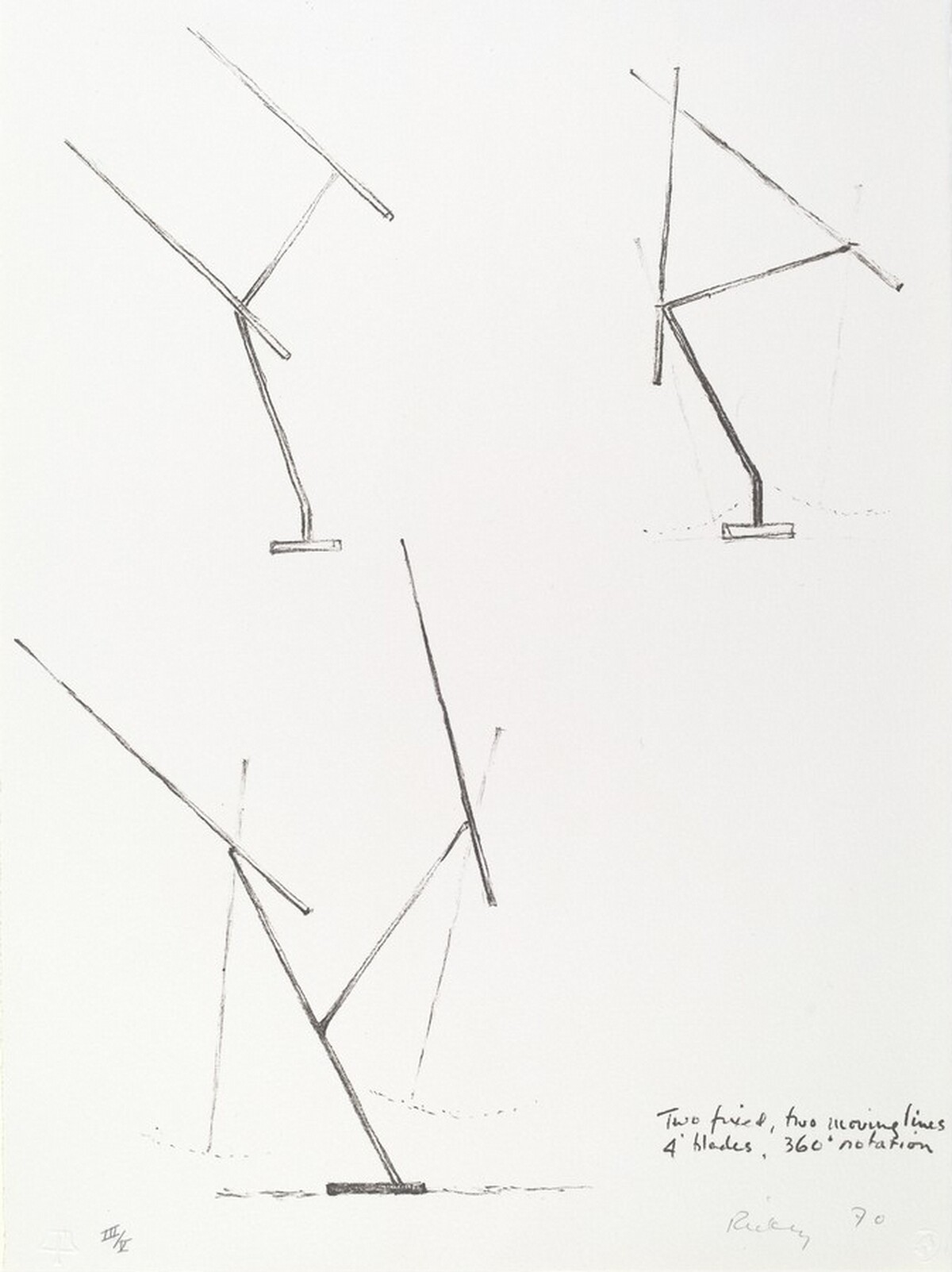 Two Fixed, Two Moving Lines, Four Blades, 360Rotation by George Rickey