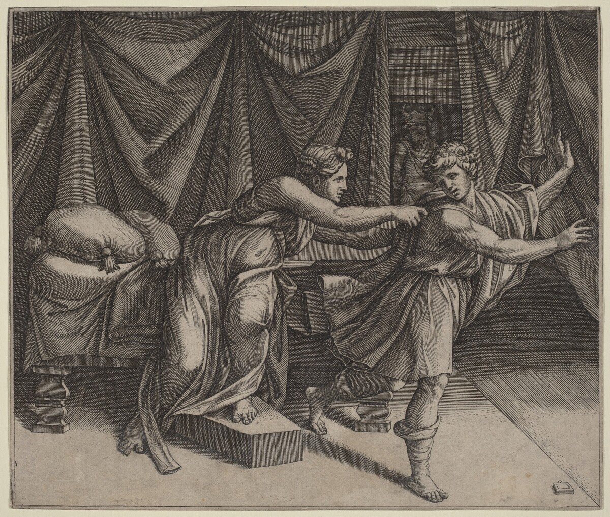 Joseph and Potiphar's Wife by Marcantonio Raimondi after Raphael