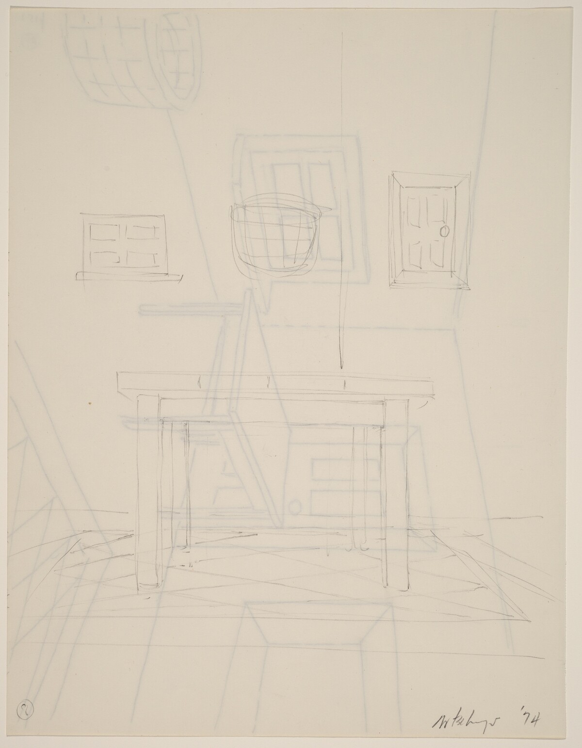 Basket, Table, Door, Window, Mirror, Rug #8 [verso] by Richard Artschwager