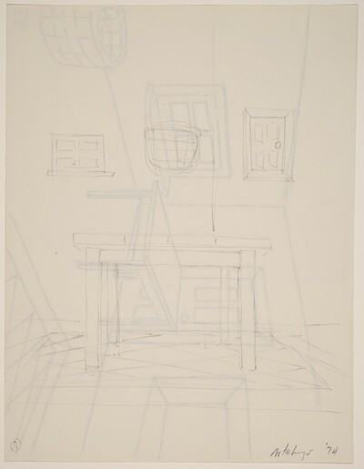 Basket, Table, Door, Window, Mirror, Rug #8 [verso]