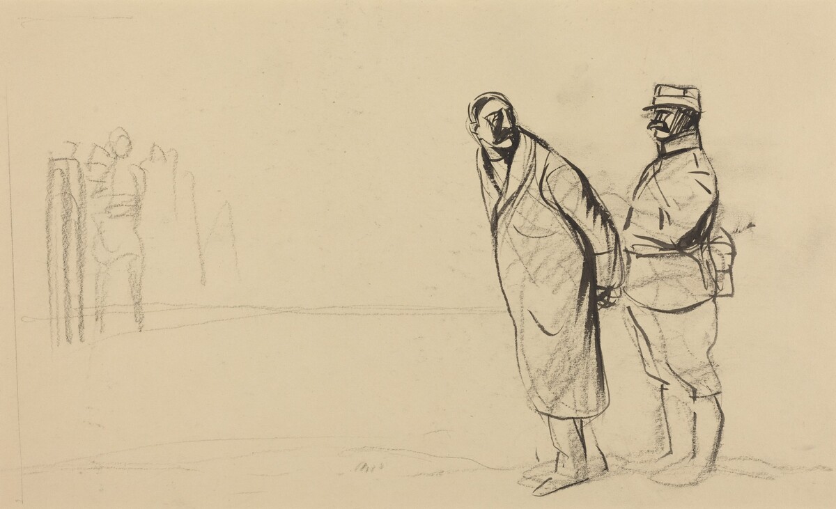 a) Au front de Vincennes, Bolo pacha (recto); b) Sketch for Au front de Vincennes, Bolo pacha (verso) by Jean-Louis Forain