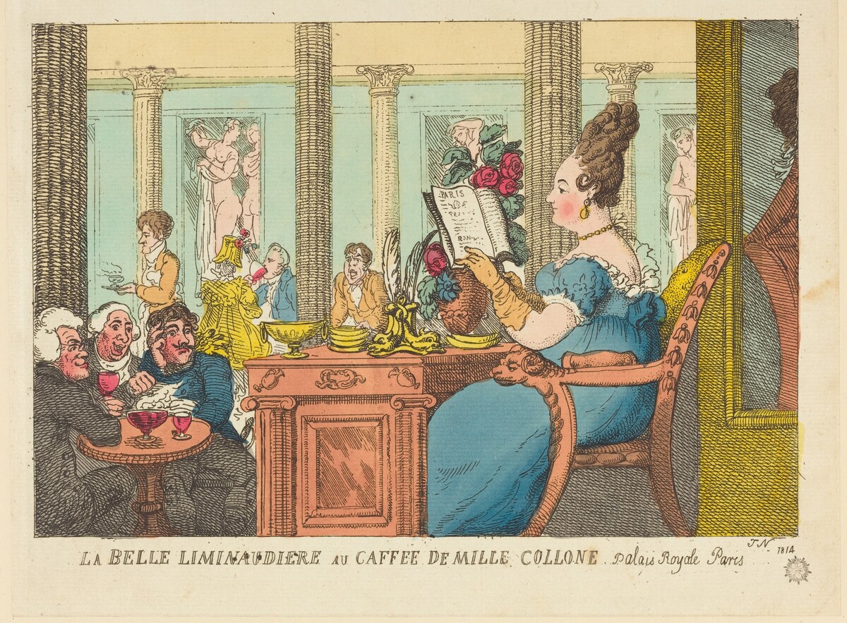 La Belle Limonaudiere au Cafe des Mille Colonnes, Palais Royal, Paris by Thomas Rowlandson