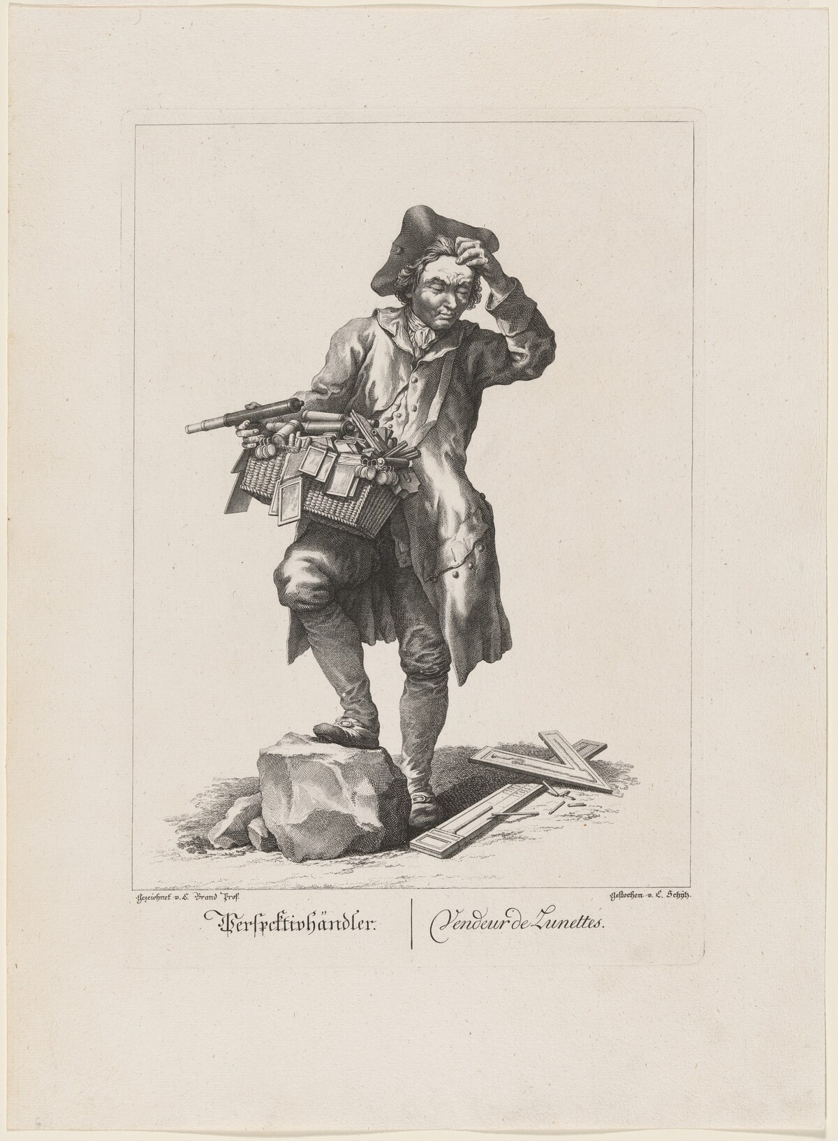 Perspektivhändler (Telescope Seller) by Carl Schütz, after Johann Christian Brand