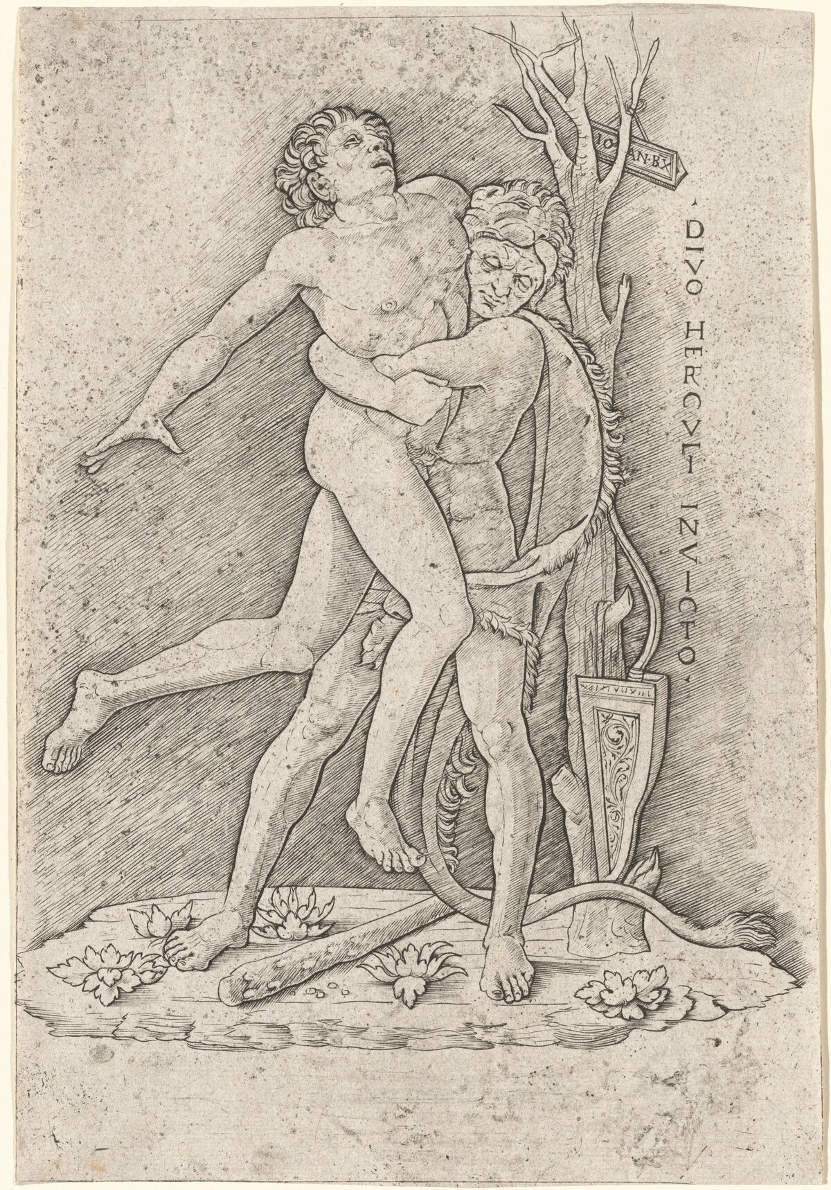 Hercules and Antaeus by Giovanni Antonio da Brescia, after Andrea Mantegna