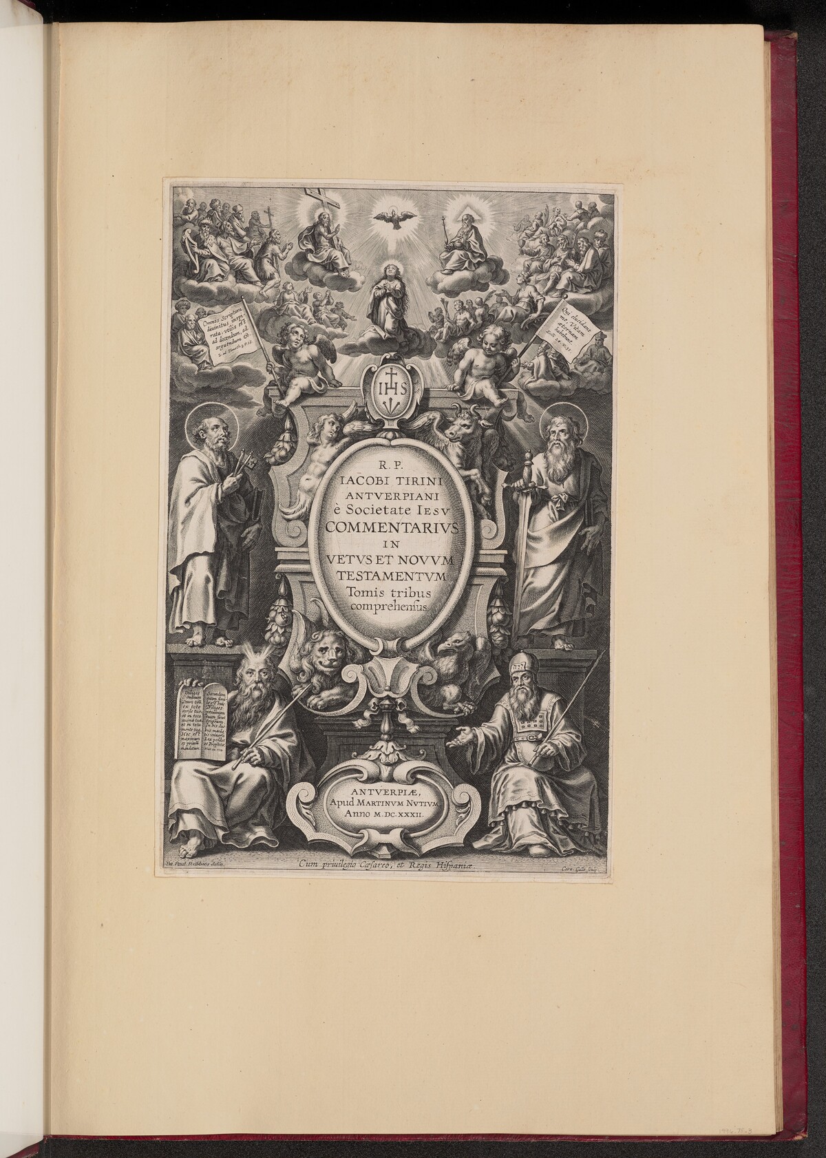 Title Page for R.P. Jacobi Tirini's "Commentarius in Vetvs et Novvm Testamentvm" by Cornelis Galle I after Sir Peter Paul Rubens