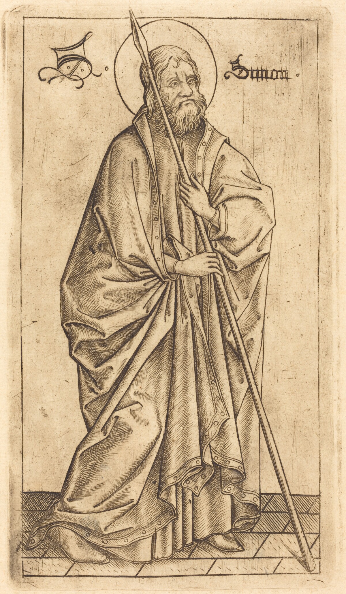 Saint Thomas (?) or Saint Simon (?) by Israhel van Meckenem after Master E.S.