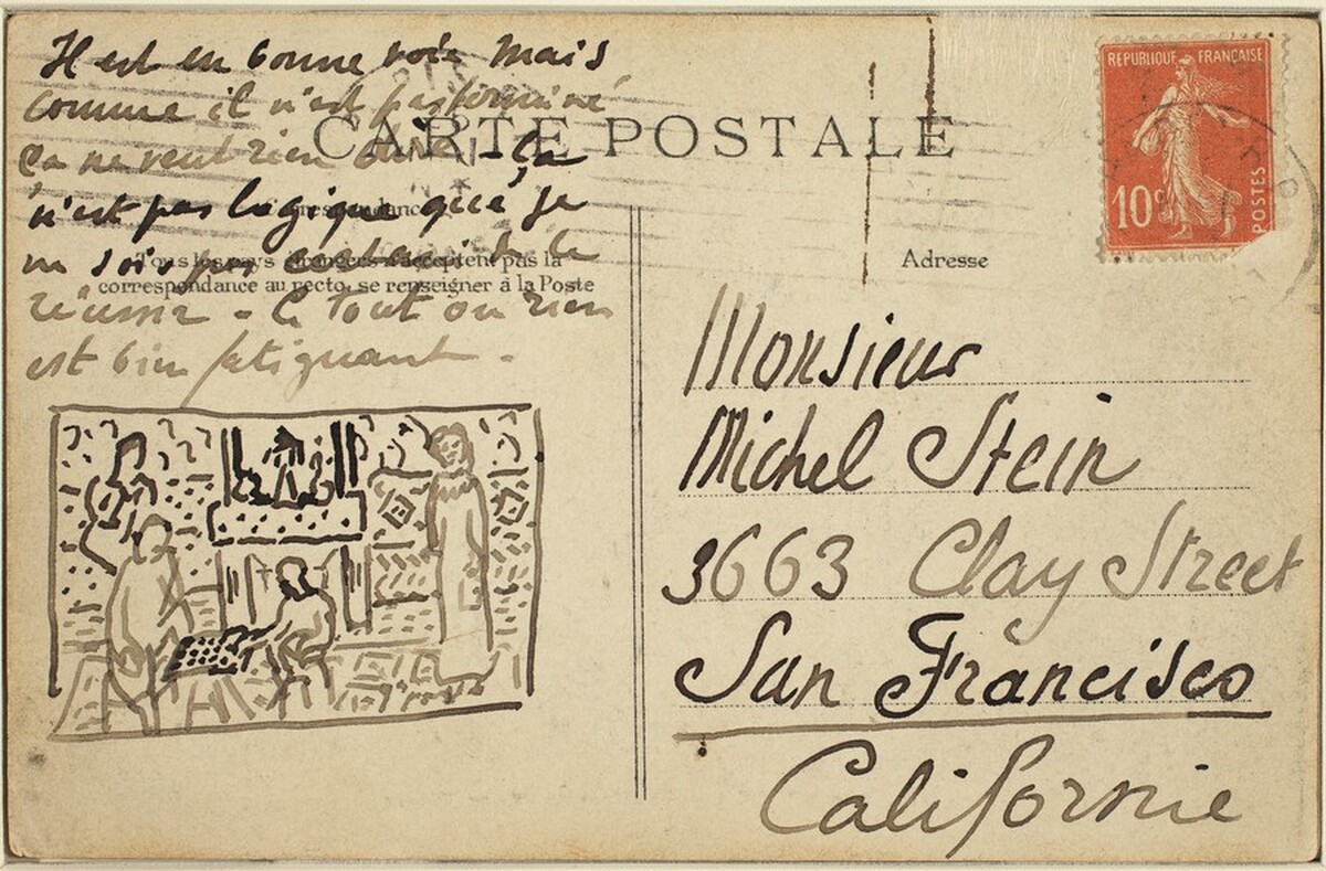Postcard with a sketch of "The Painter's Family" by Henri Matisse