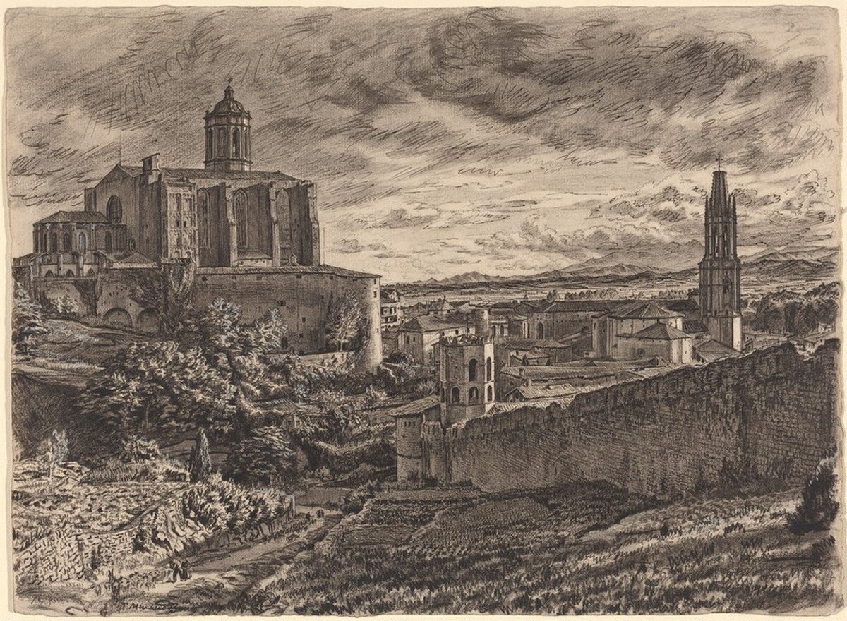 Sunset - Cathedral And Walls, Gerona by Sir Muirhead Bone