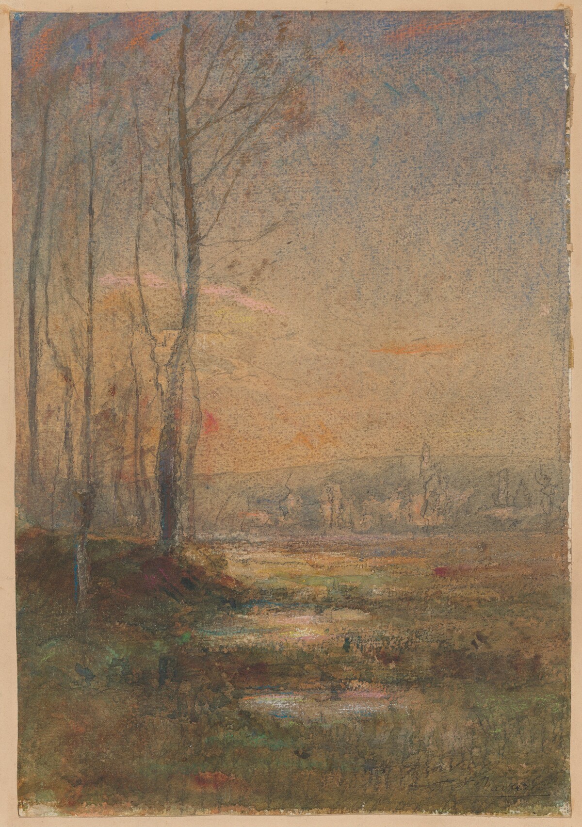Marsh Landscape at Twilight by François-Auguste Ravier