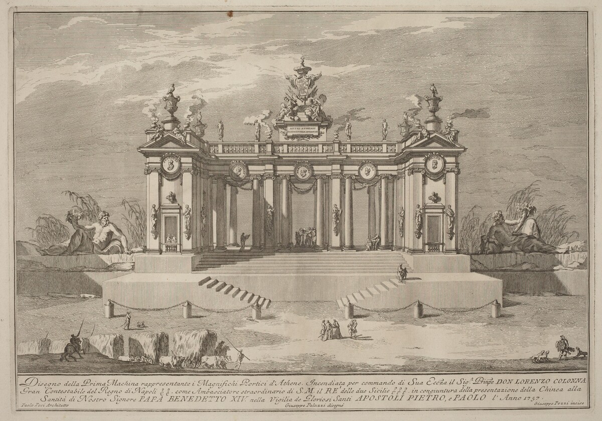 The Prima Macchina for the Chinea of 1757: The Colonnade of the Athenian Lyceum by Giuseppe Pozzi after Giuseppe Palazzi (designer) and Paolo Posi (architect)