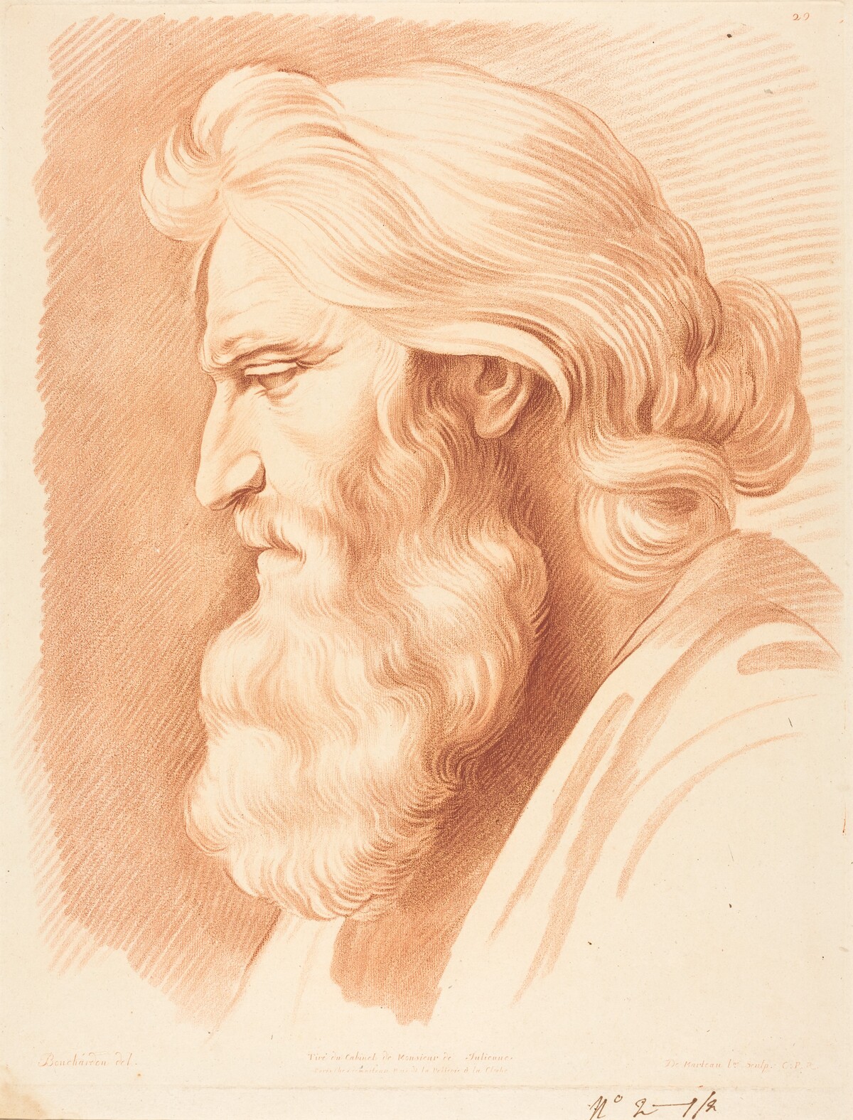 Head of a Venerable Man by Gilles-Antoine Demarteau after Edme Bouchardon