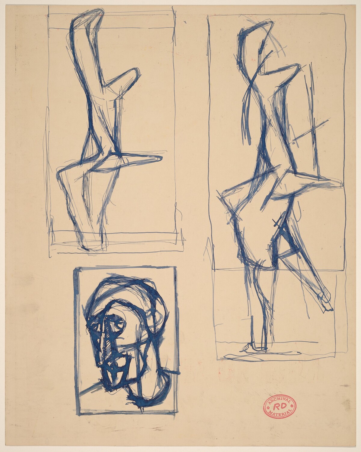 Untitled [cubist head study with two studies of abstract forms] by Richard Diebenkorn