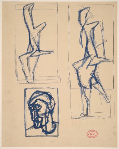 Untitled [cubist head study with two studies of abstract forms]