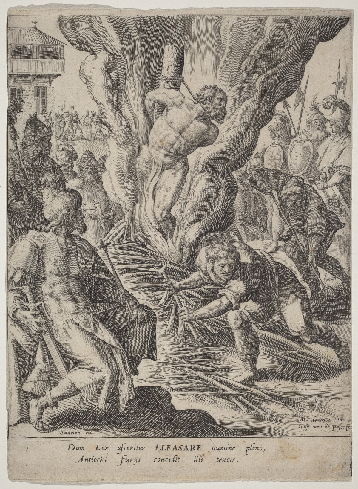 Eleazar Burned by Antiochus by Crispijn van de Passe I after Maarten de Vos