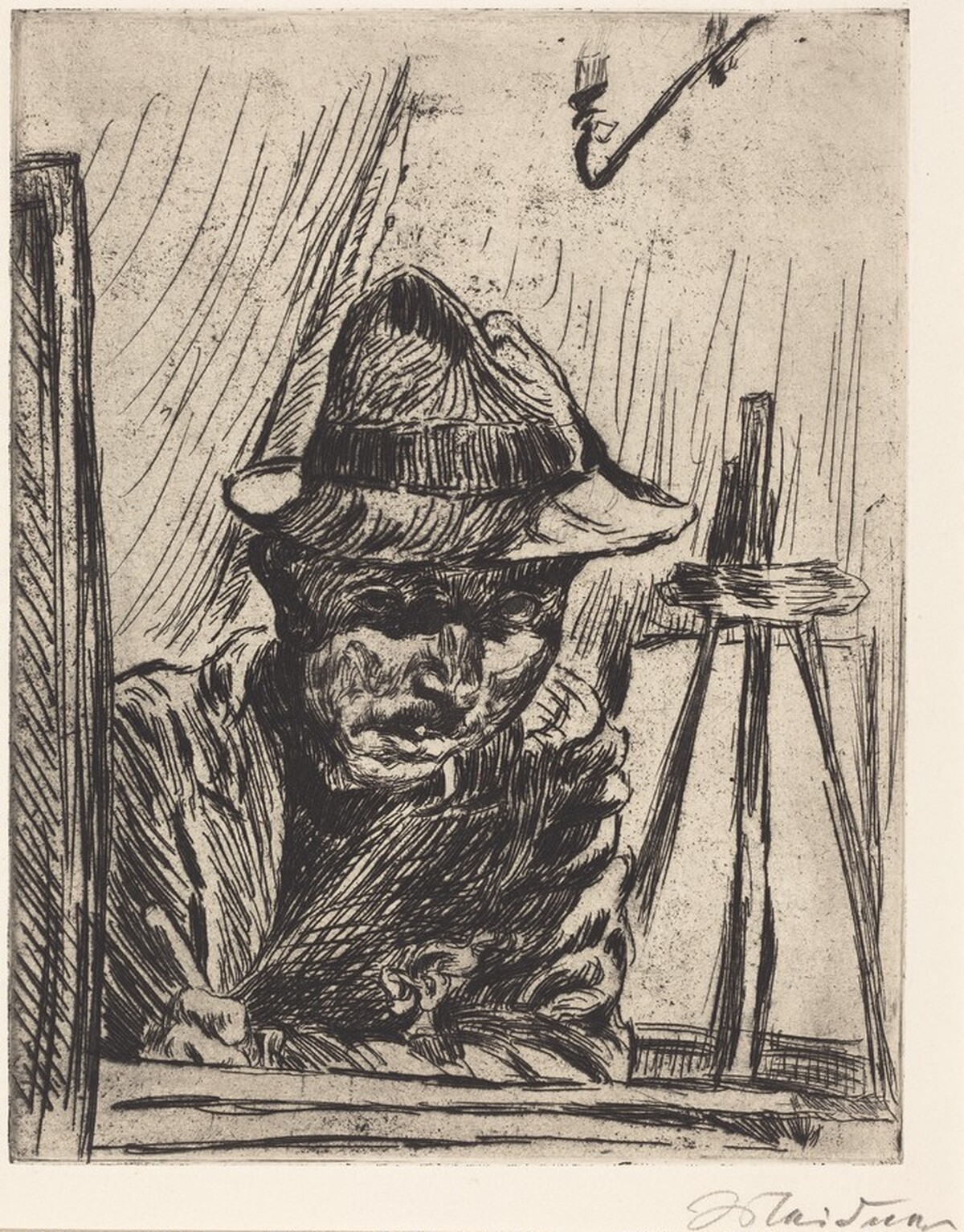 Self-Portrait in a Hat by Ludwig Meidner