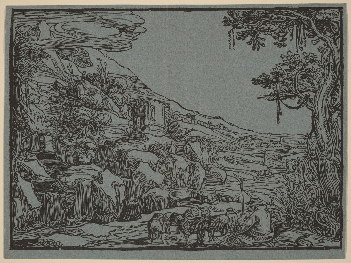 Arcadian Landscape by Dutch 17th Century, after Esaias van de Velde or Jan van de Velde II, formerly after Hendrick Goltzius