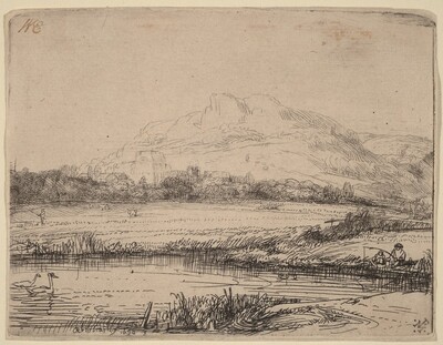 Canal with an Angler and Two Swans