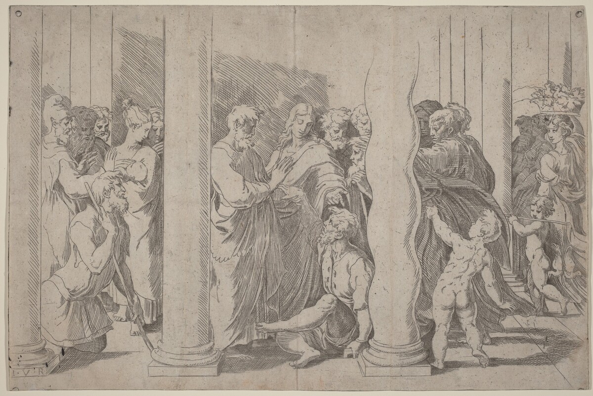 Saints Peter and John Healing the Lame Man at the Golden Gate by Parmigianino after Raphael