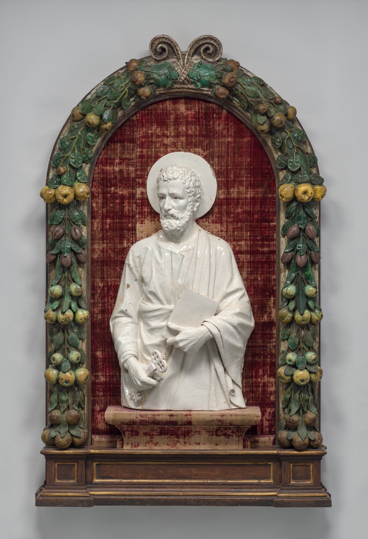 Saint Peter by Imitator of Andrea della Robbia (figure); Probably Italian 16th Century (framing garland)