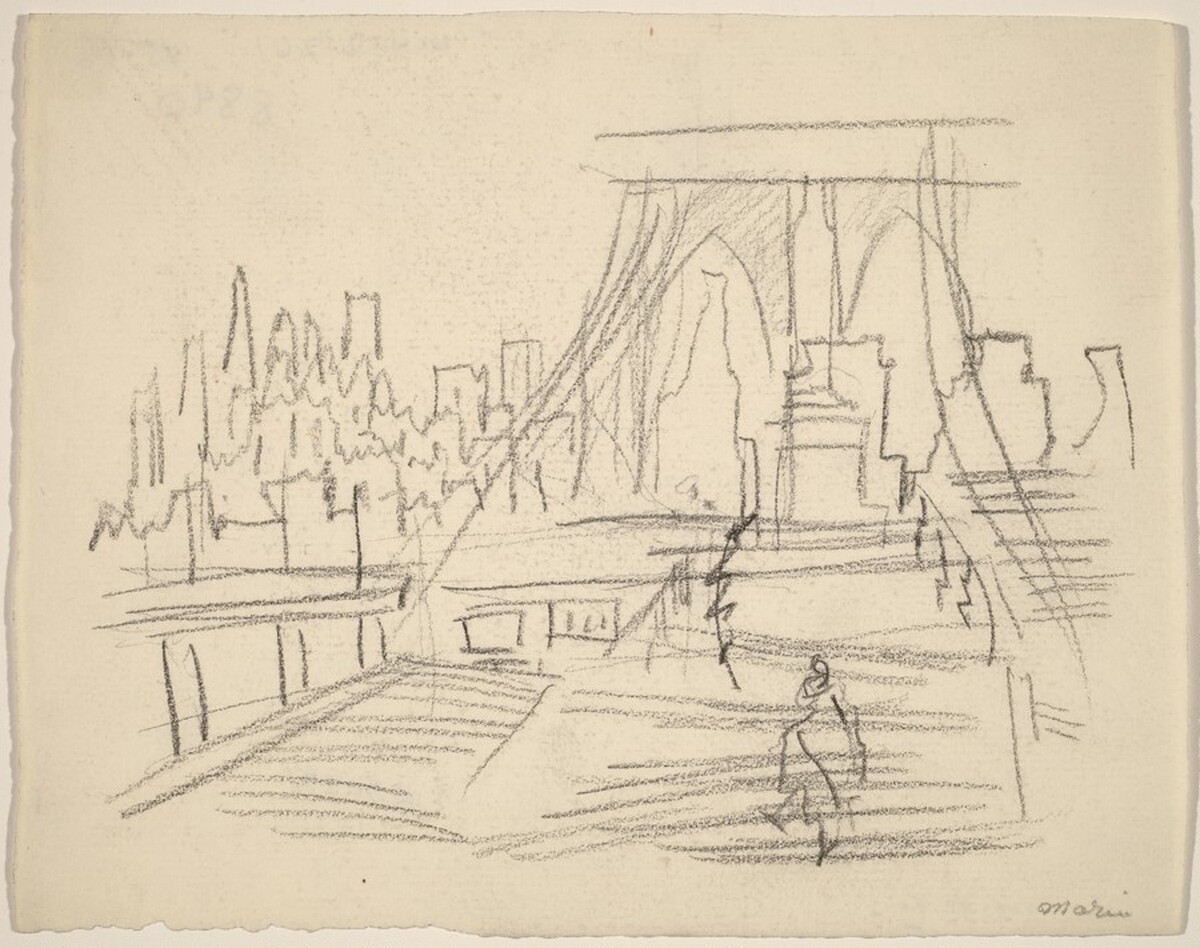 On Brooklyn Bridge to NYC by John Marin