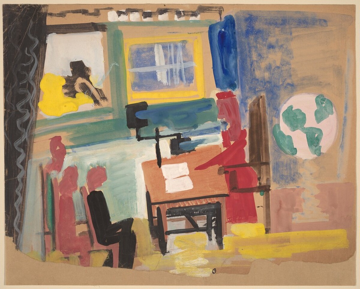 Seated Figure Behind a Desk and Two Standing Figures by Mark Rothko