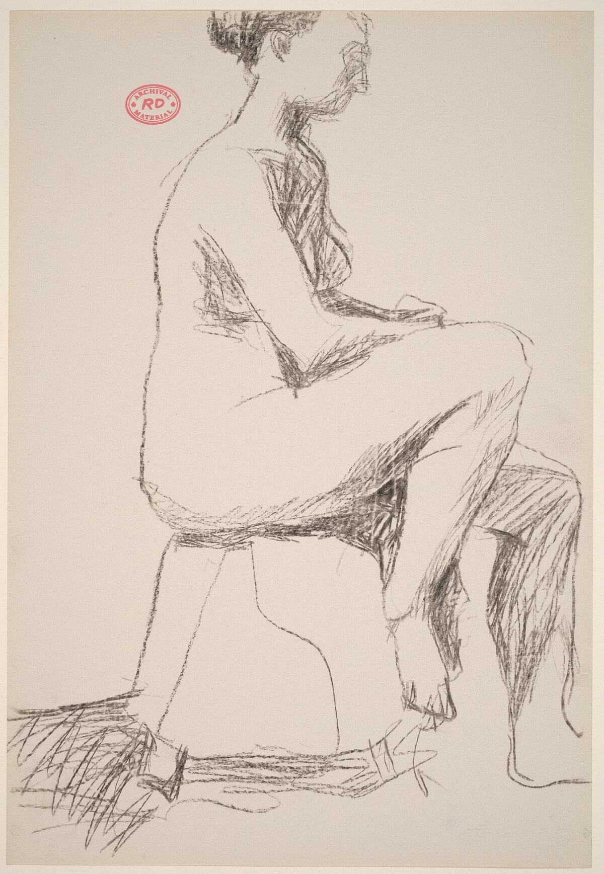 Untitled [seated female nude on a short stool] by Richard Diebenkorn