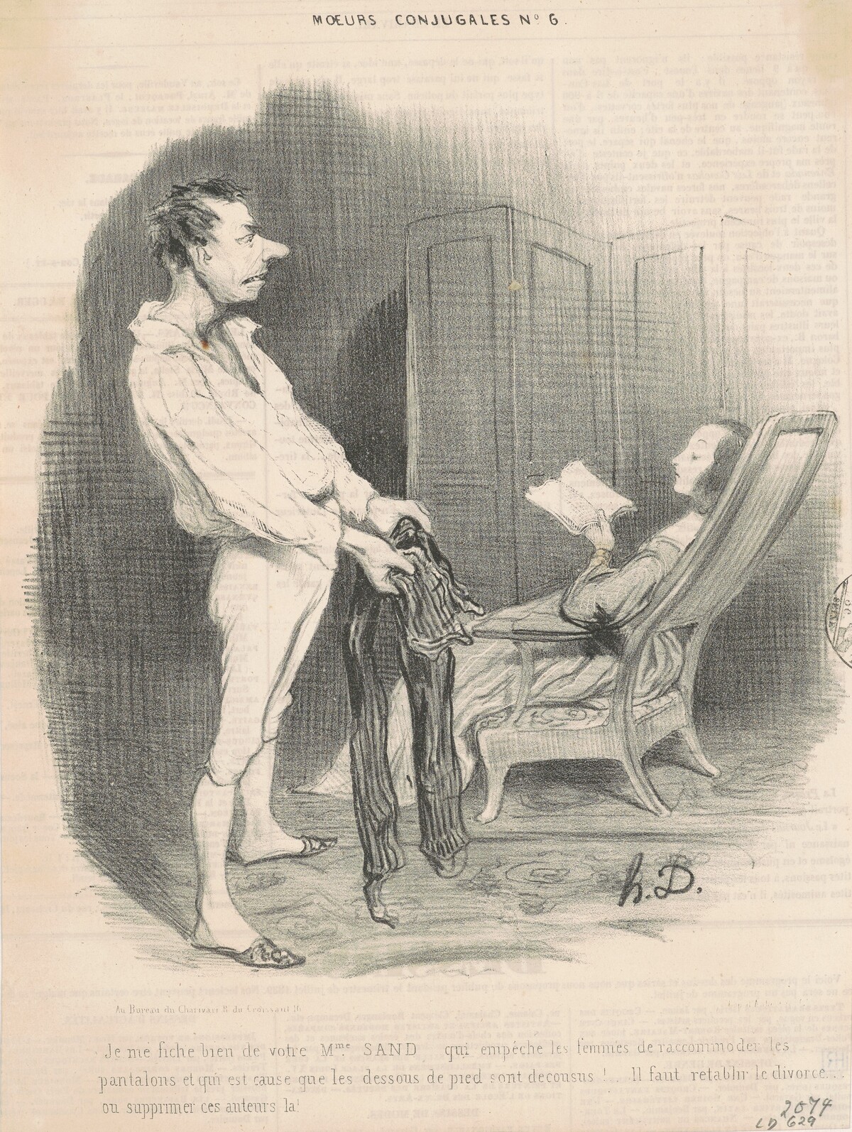 Je me fiche bien de votre Mme Sand... by Honoré Daumier