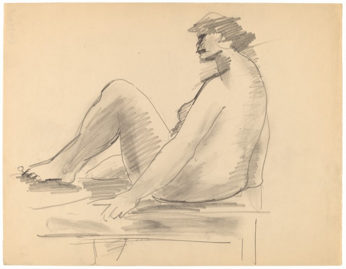 Seated Female Nude Turned to the Left, Left Leg Raised onto Bench by Mark Rothko