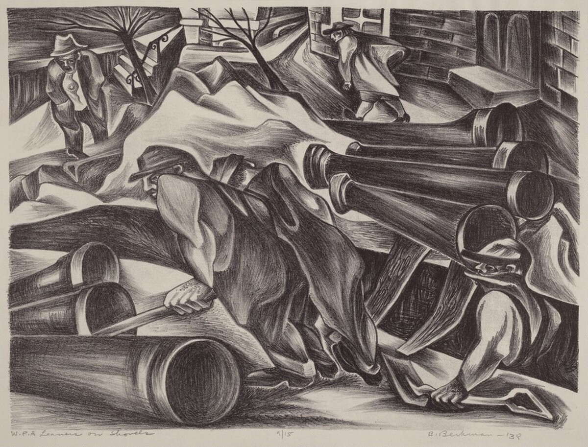 W.P.A. Leaners on Shovels by Bernice Berkman-Hunter