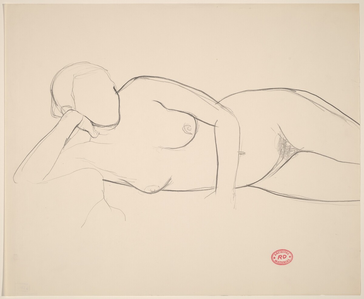 Untitled [reclining female nude resting on left arm] by Richard Diebenkorn