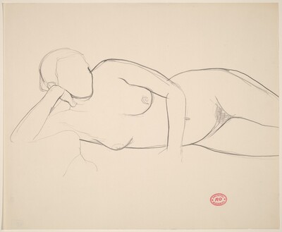 Untitled [reclining female nude resting on left arm]