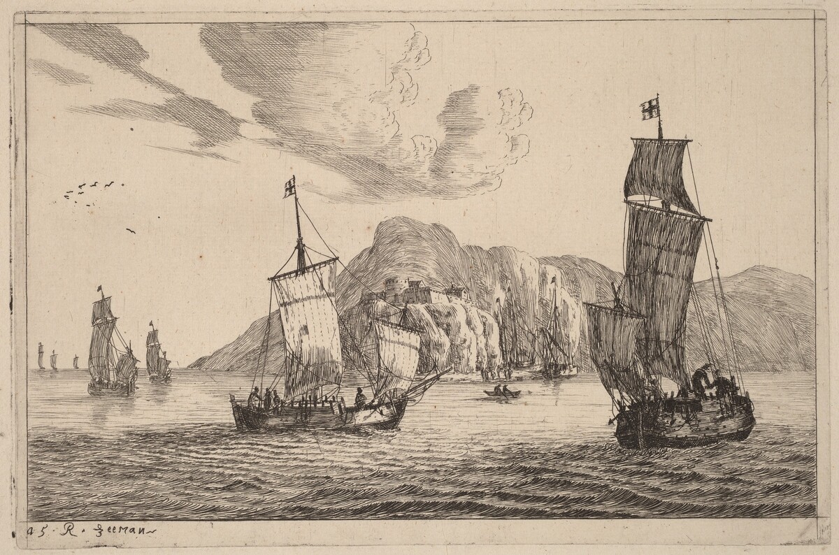 Harbor Scene with Mountainous Background by Reinier Nooms, called Zeeman