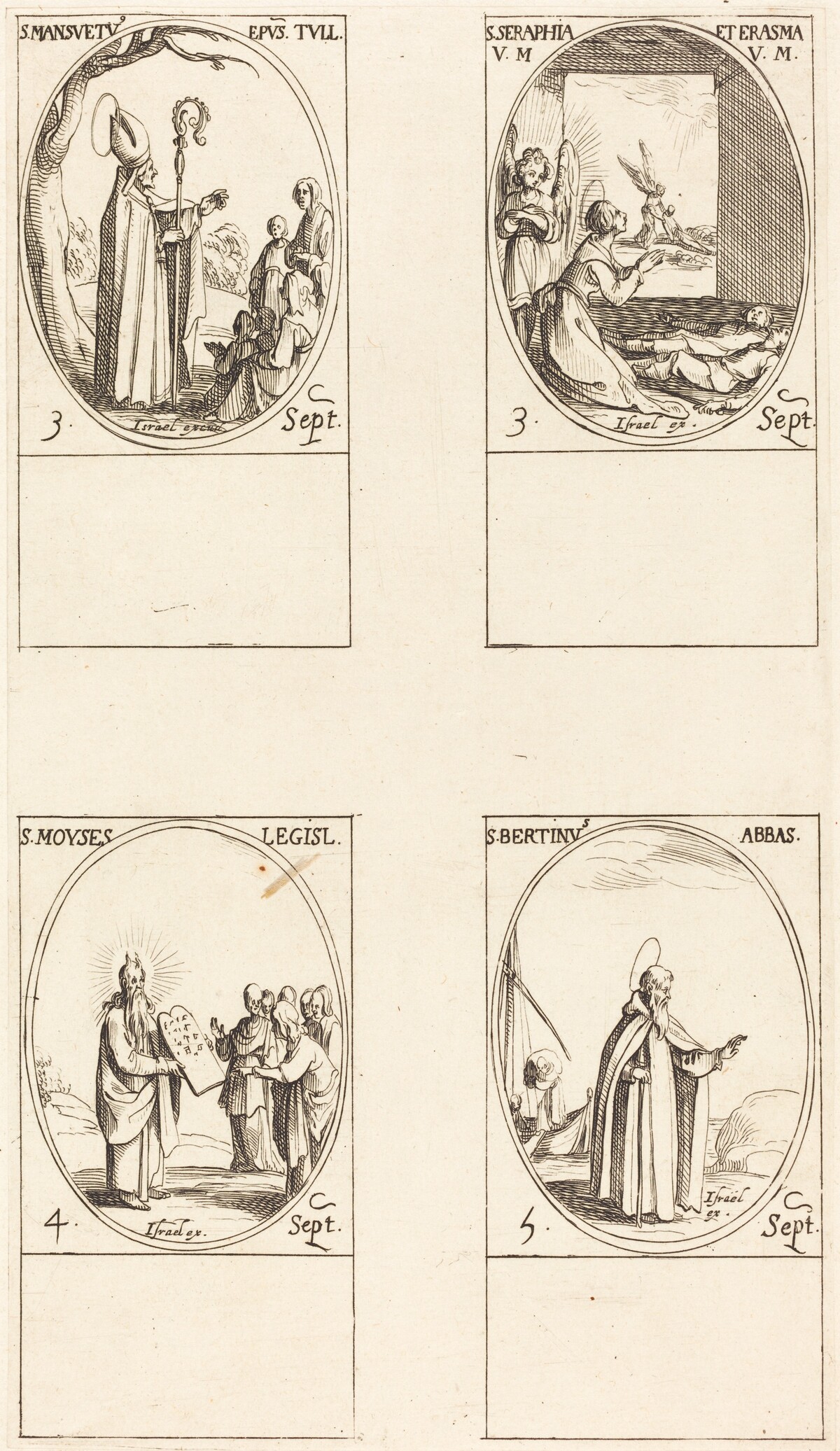 St. Mansuetus; Sts. Serapia and Erasma; Moses; St. Bertin, Abbot by Jacques Callot