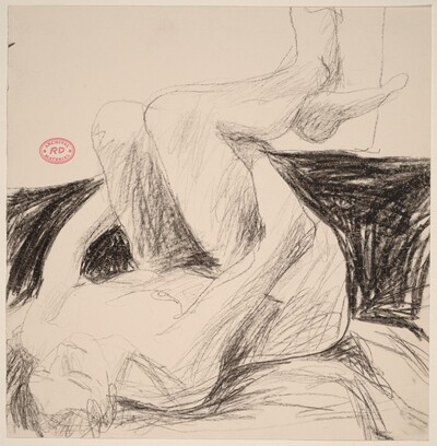 Untitled [nude lying on her back and cradling her legs]