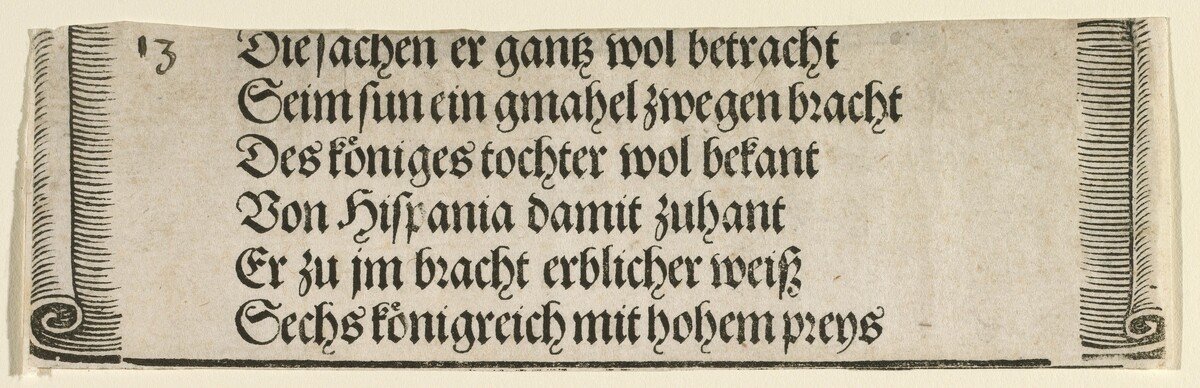 Printed text for "The Betrothal of Philip the Fair with Joan of Castile" by Albrecht Dürer