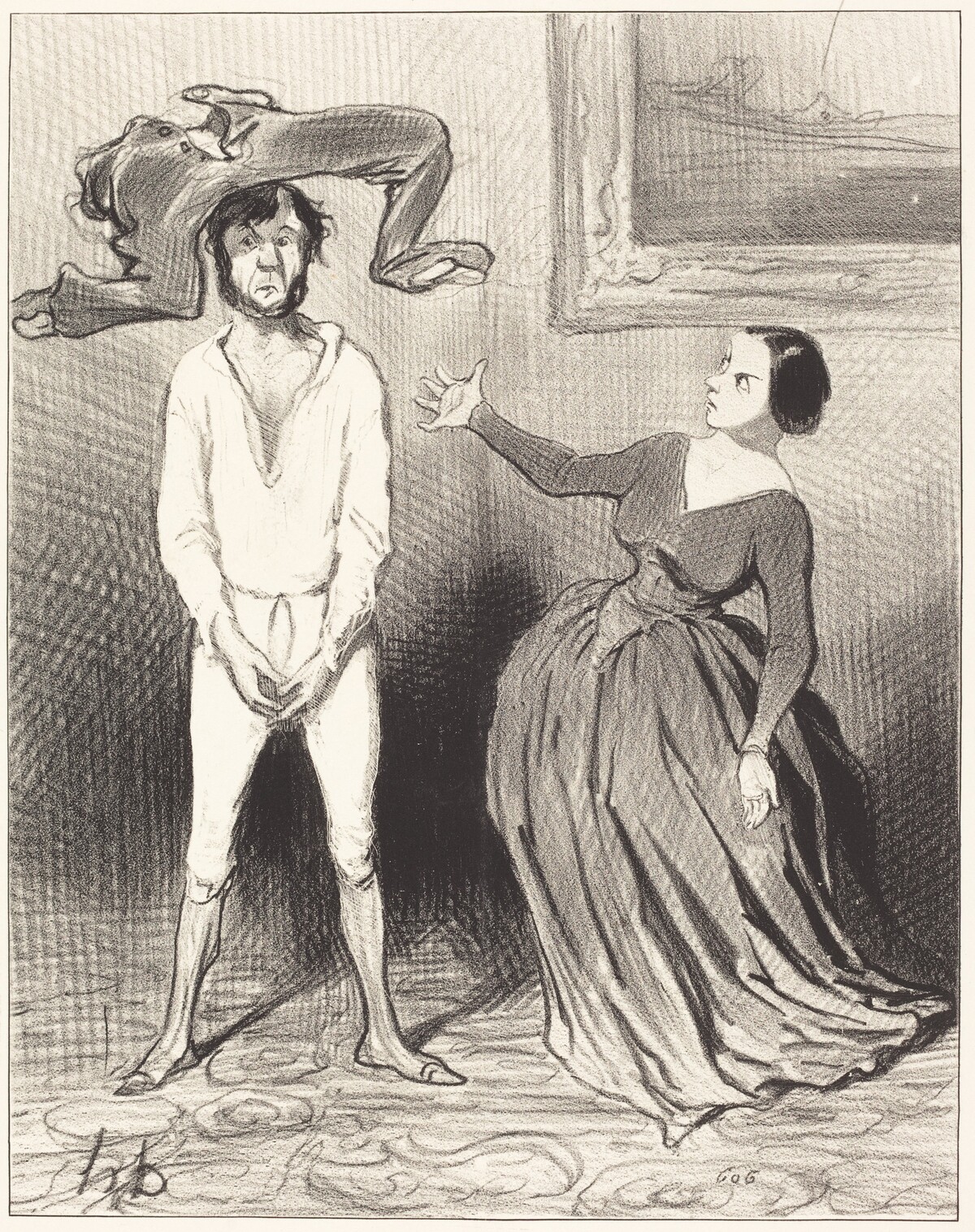 Une Femme comme moi... remettre un bouton?... by Honoré Daumier