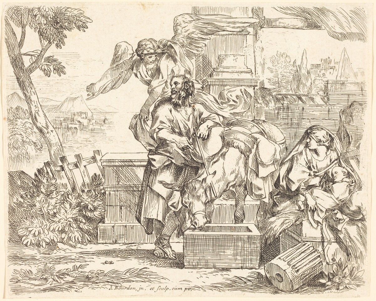 Saint Joseph Listening to the Angel's Counsel by Sébastien Bourdon