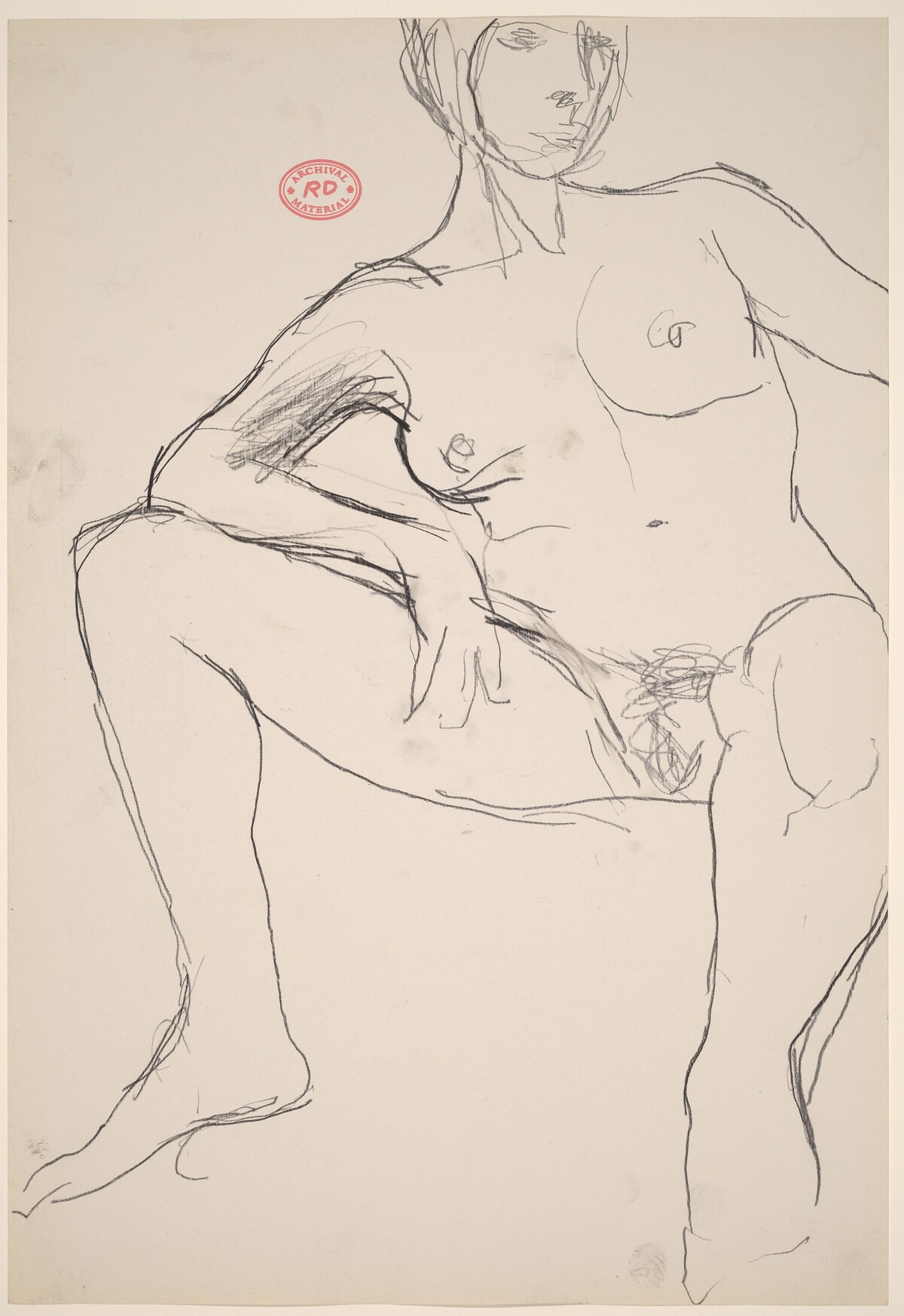 Untitled [seated female nude resting her right arm on her leg] by Richard Diebenkorn