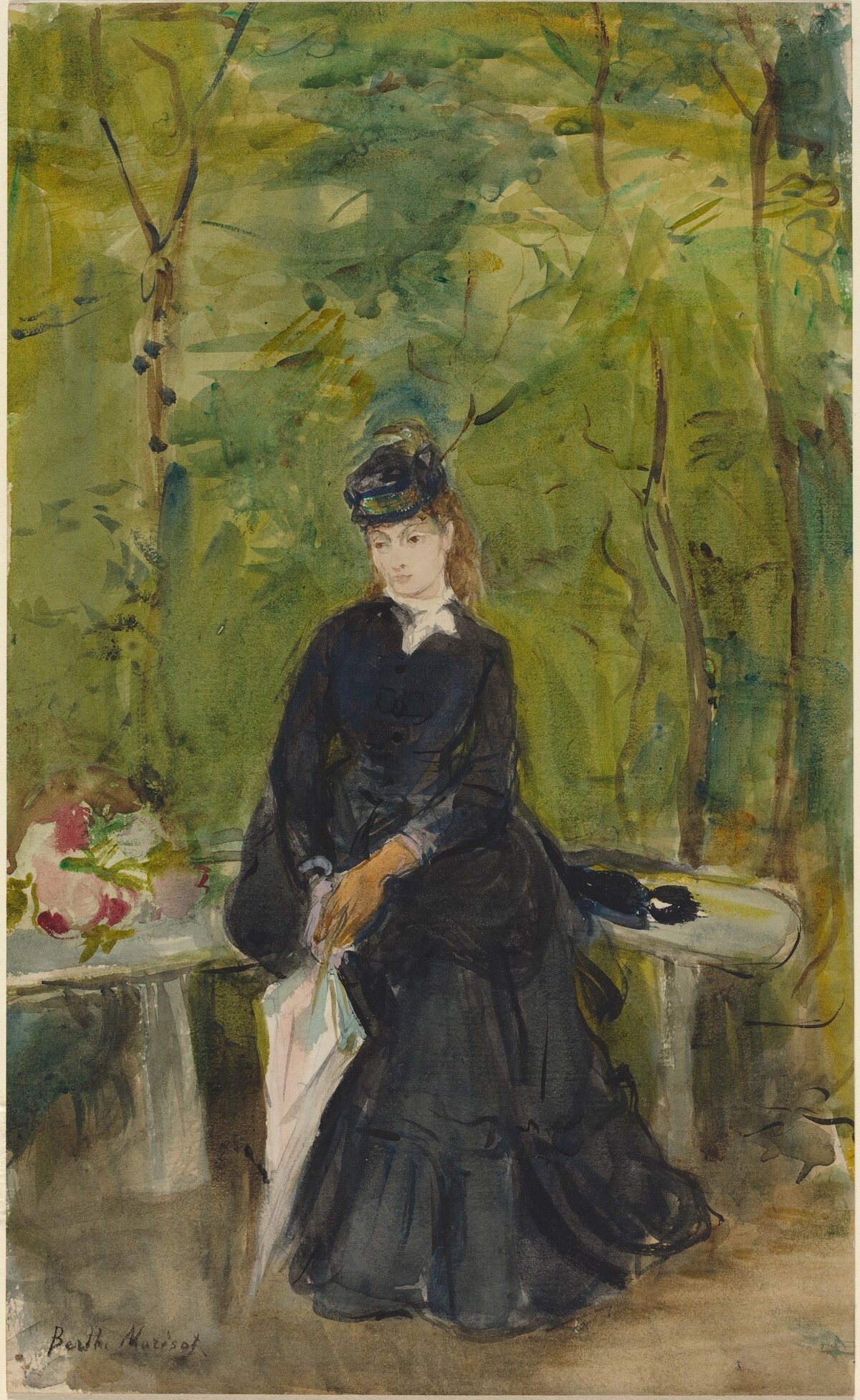 The Artist’s Sister Edma Seated on a Bench by Berthe Morisot