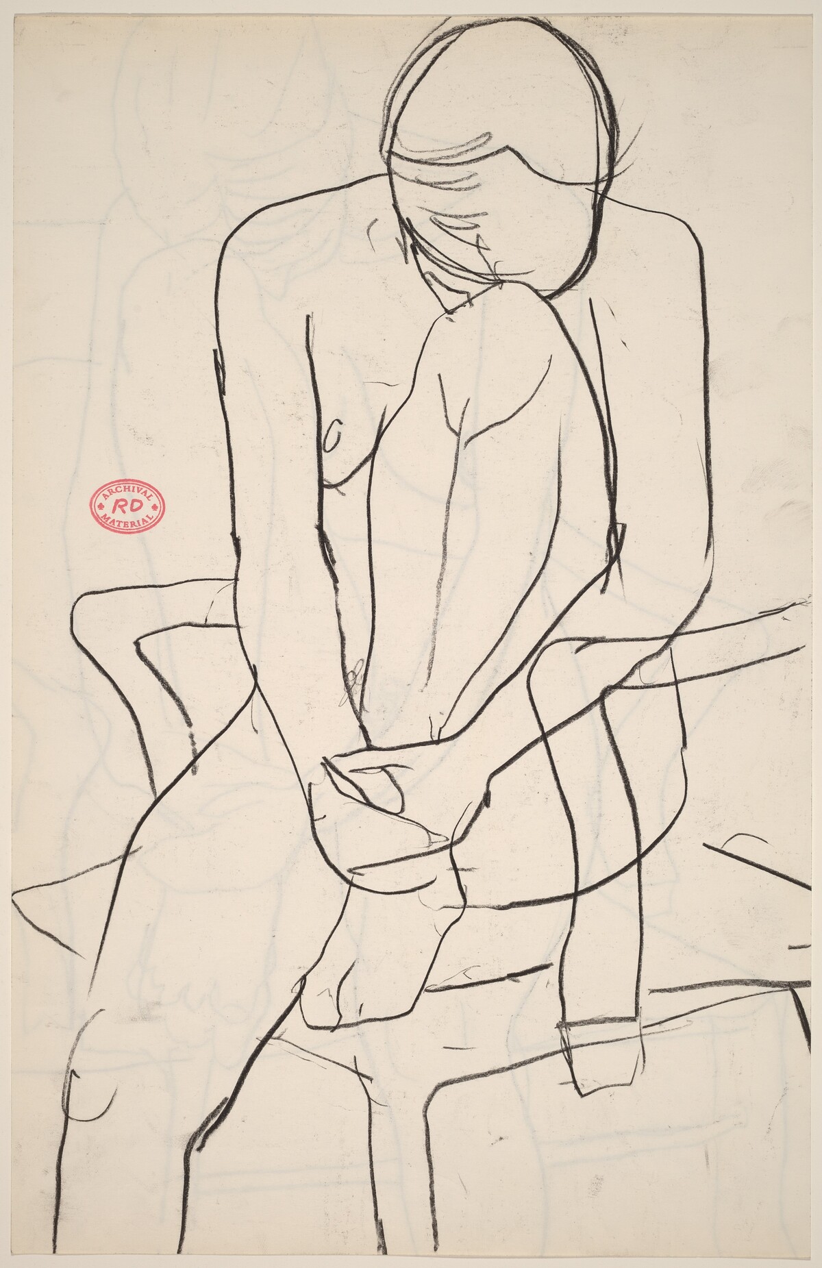 Untitled [seated nude with resting her head on her knee] [recto] by Richard Diebenkorn
