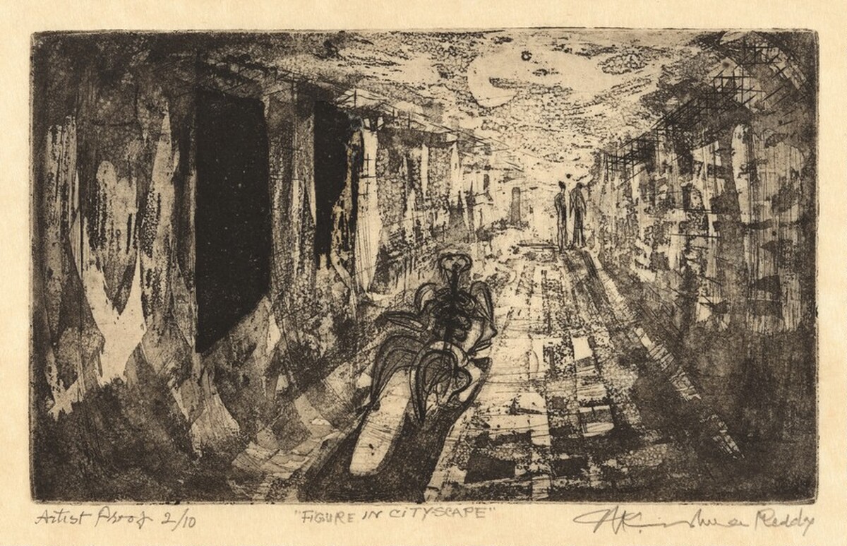 Figure in Cityscape by Krishna N. Reddy