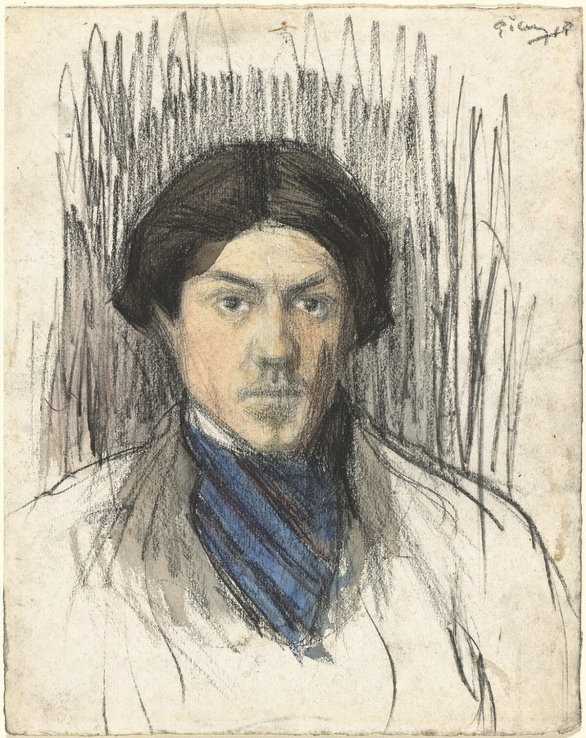 a) Self-Portrait; b) Untitled (Woman Strolling) by Pablo Picasso