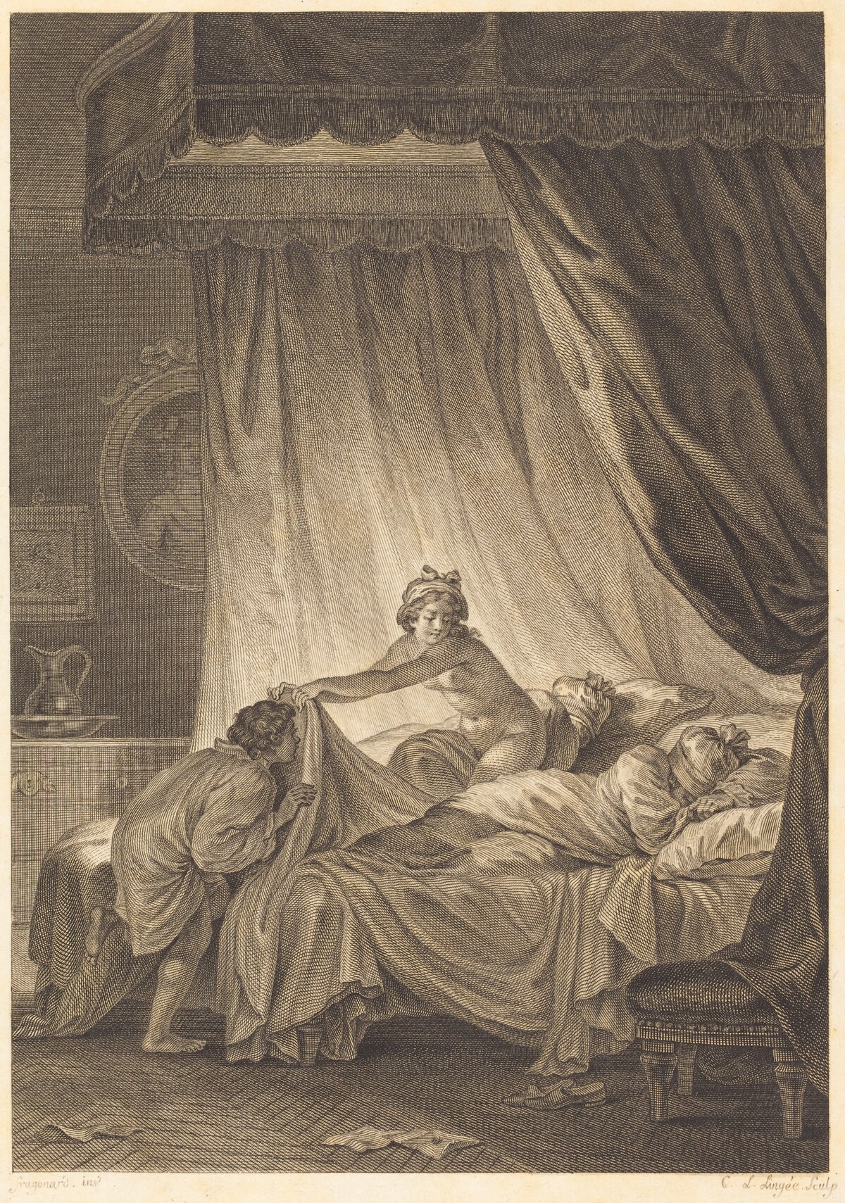 Joconde: Le lit by Charles Louis Lingée after Jean-Honoré Fragonard