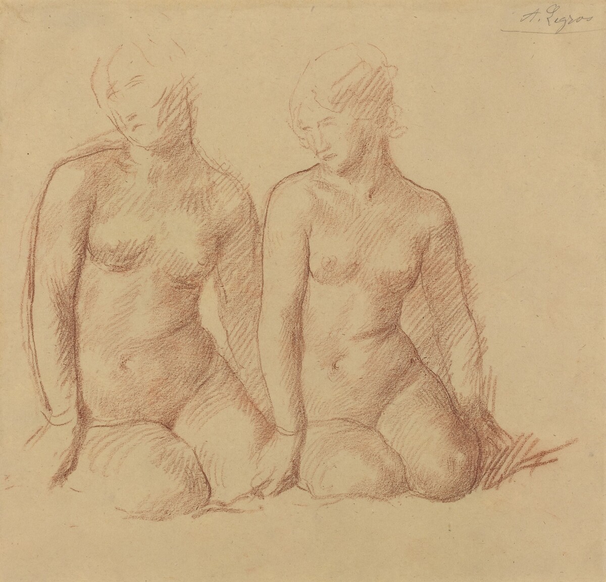 Study of Two Figures Seated Side by Side by Alphonse Legros