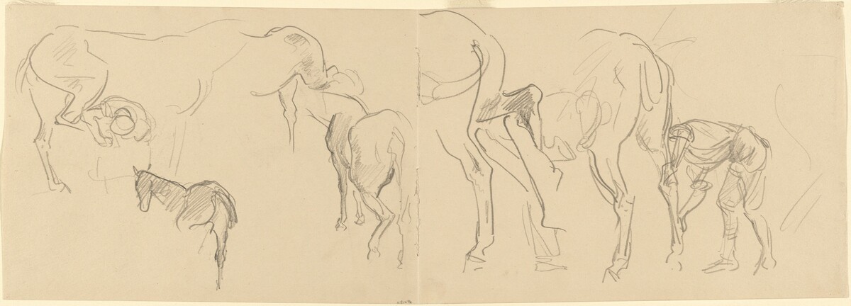 Studies for "Shoeing Calvary Horses at the Front" [recto] by John Singer Sargent